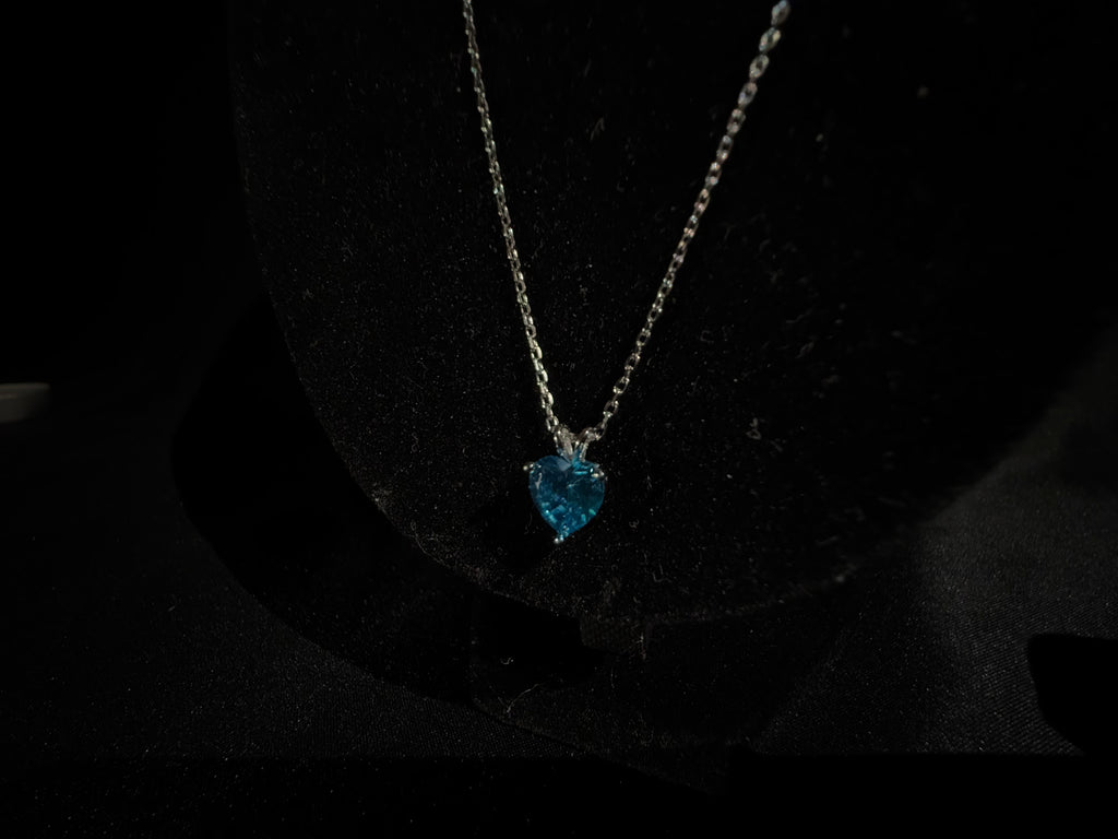 Silver 925 Necklace - Sky Blue Heart