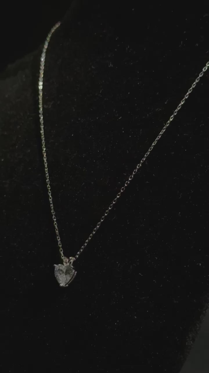 Sterling Silver Necklace - White Crystal Heart