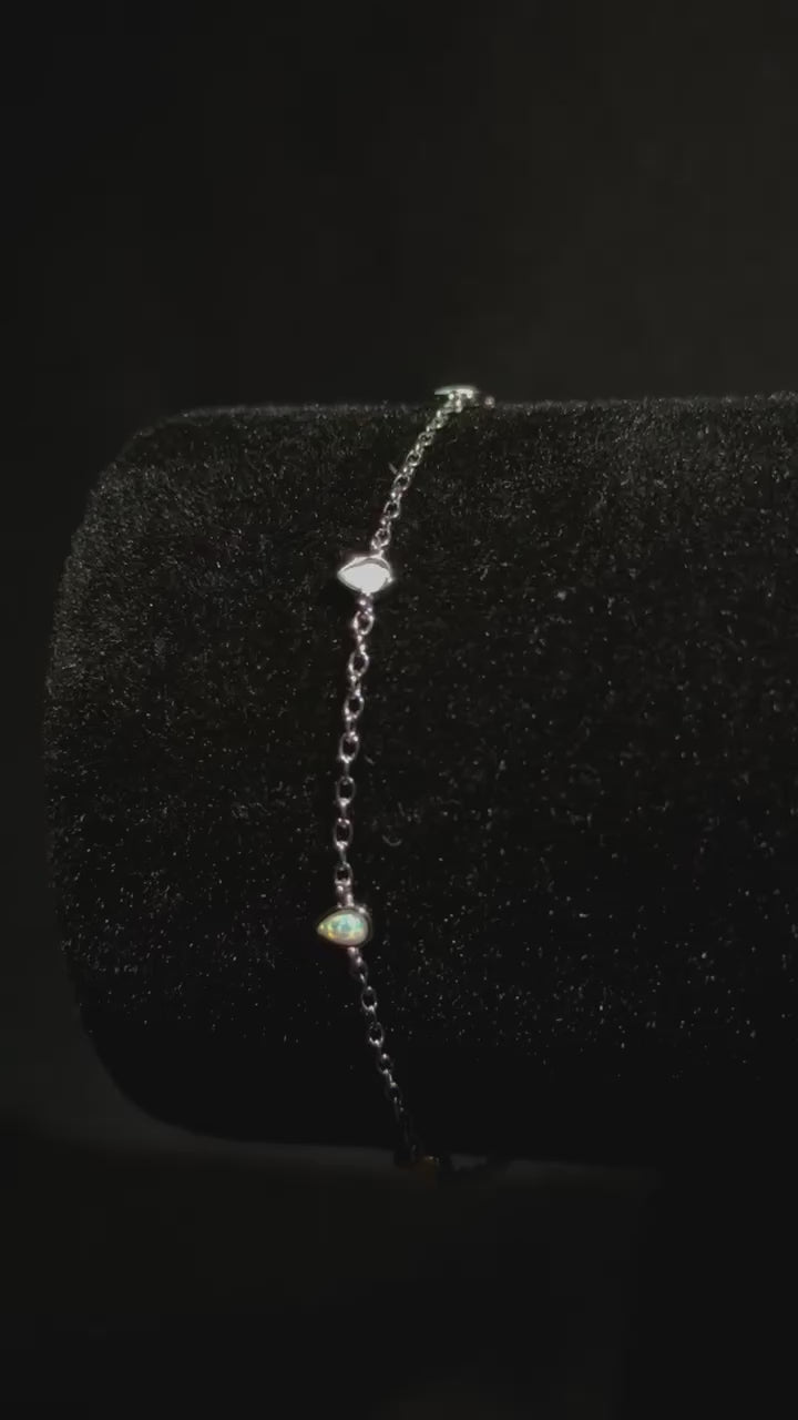 Sterling Silver Lab Opal Bracelet - White Opal